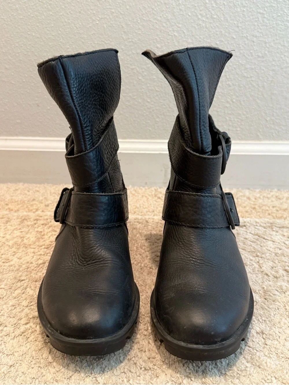 SOREL Phoenix Ankle Moto Boots Black Waterproof Leather Mid-Calf – Size 5